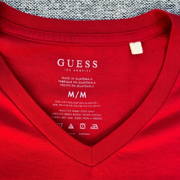 GUESS Men's V-Neck Red & Black Shirt - Picture 3 of 5